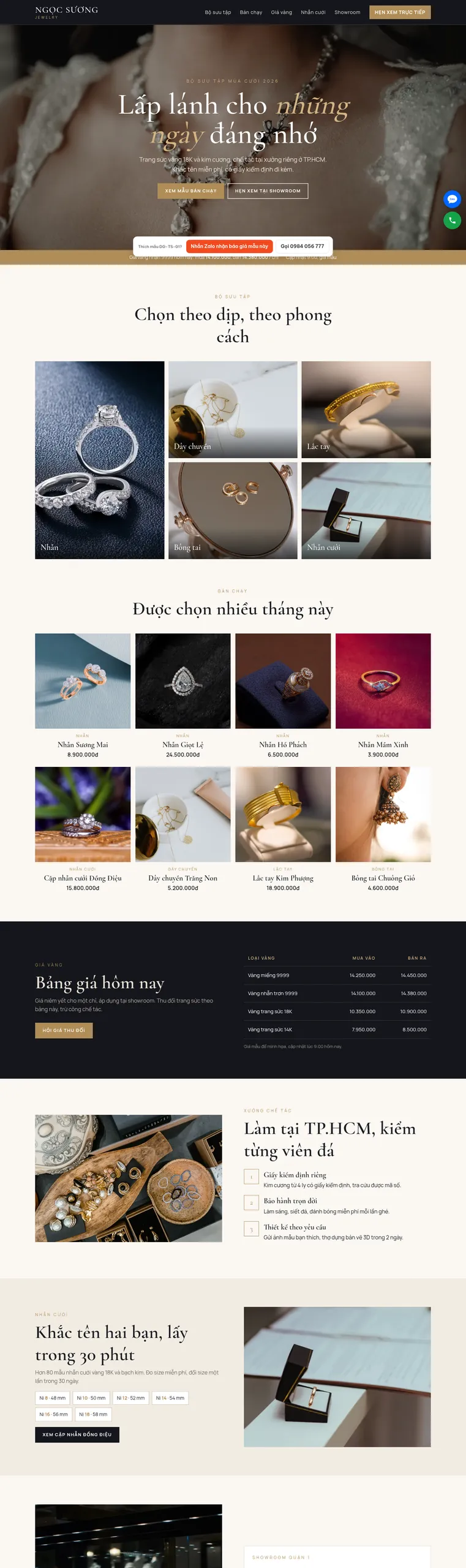 Mẫu website trang sức Ngọc Sương Jewelry