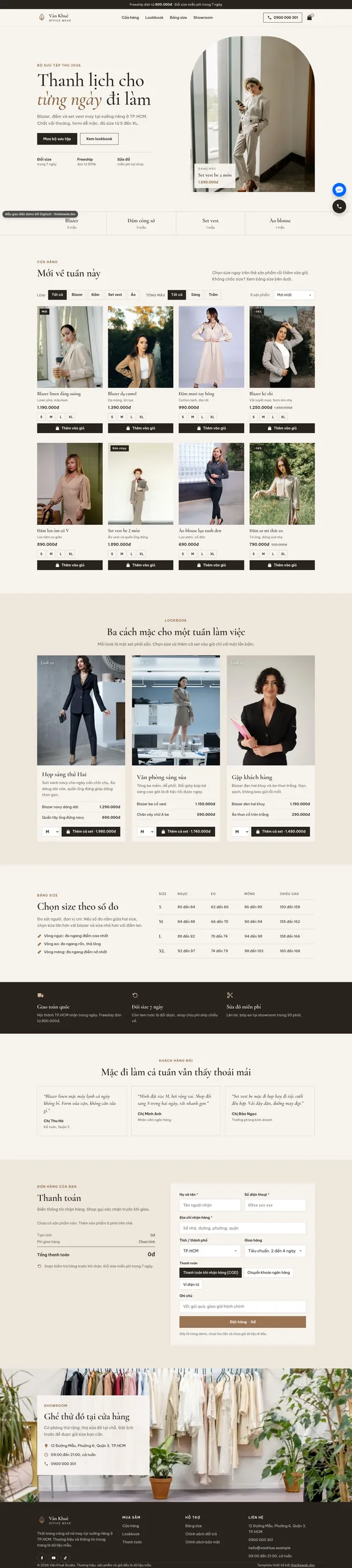 Mẫu website thời trang công sở Vân Khuê