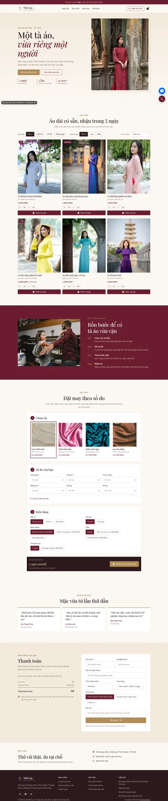 Mẫu website áo dài Nhã Lụa
