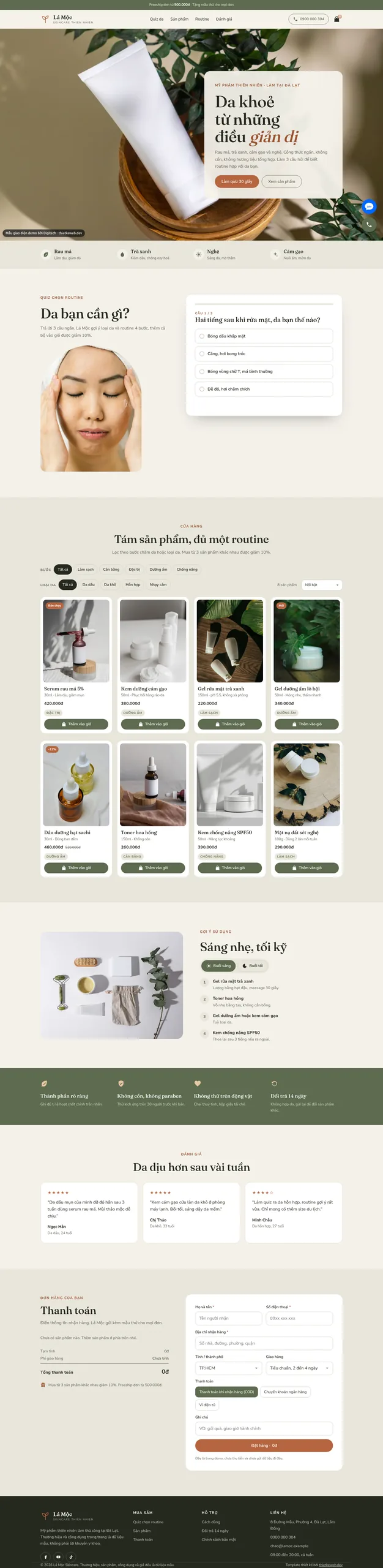 Mẫu website mỹ phẩm thiên nhiên Lá Mộc