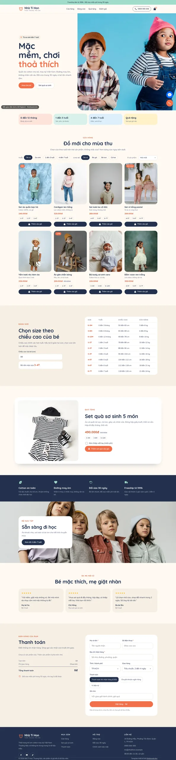 Mẫu website thời trang trẻ em Nhà Tí Hon