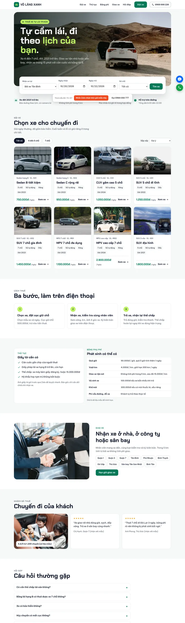 Mẫu website cho thuê xe tự lái Vô Lăng Xanh
