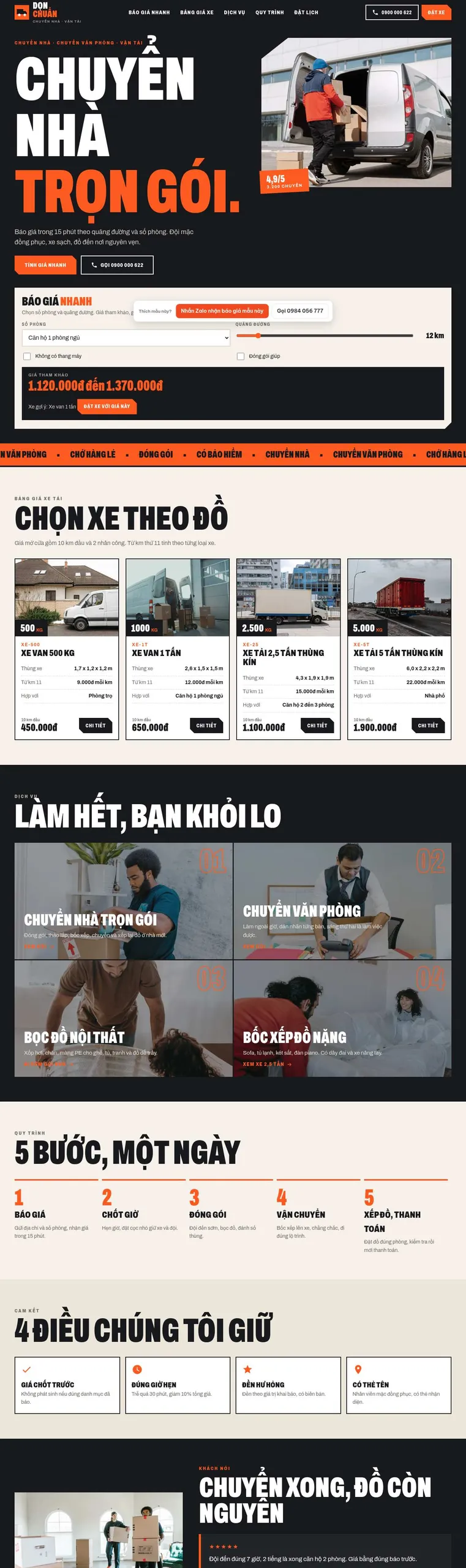 Mẫu website chuyển nhà trọn gói Dọn Chuẩn
