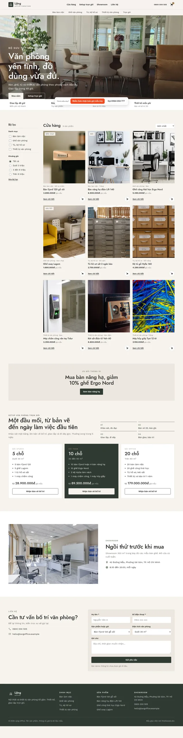Mẫu website nội thất văn phòng Lặng Office