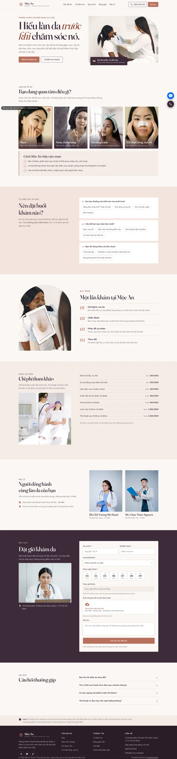 Mẫu website phòng khám da liễu Mộc An