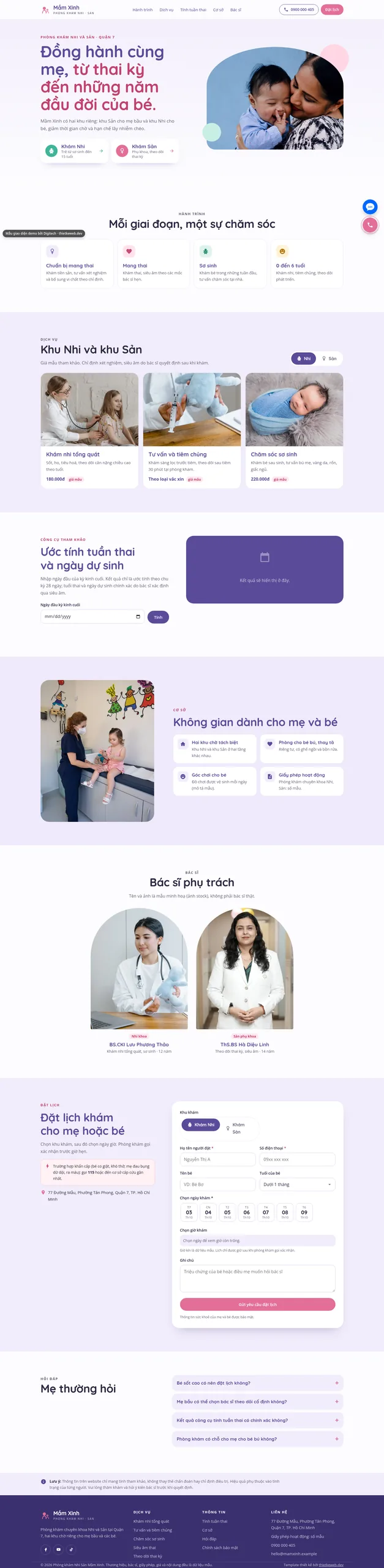 Mẫu website phòng khám nhi sản Mầm Xinh