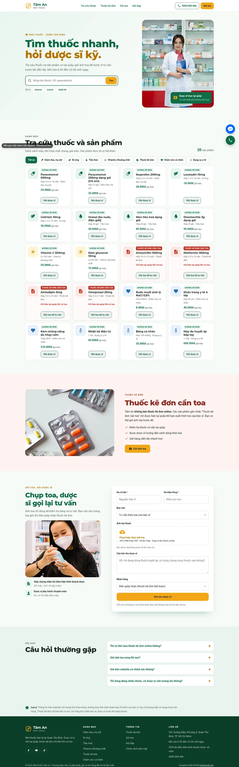 Mẫu website nhà thuốc Tâm An