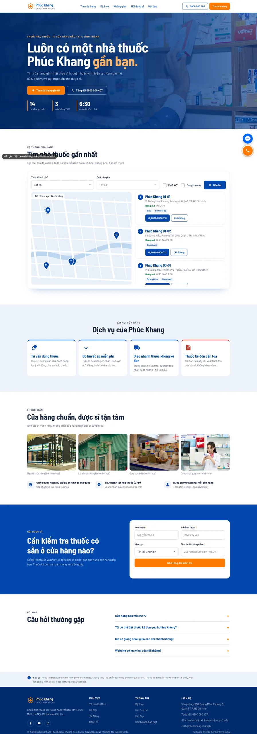 Mẫu website chuỗi nhà thuốc Phúc Khang