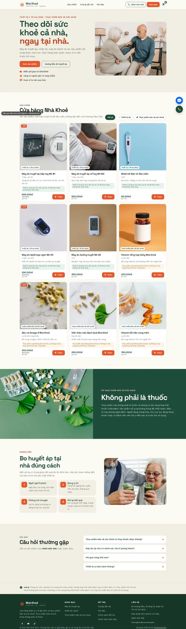 Mẫu website thiết bị y tế gia đình Nhà Khoẻ